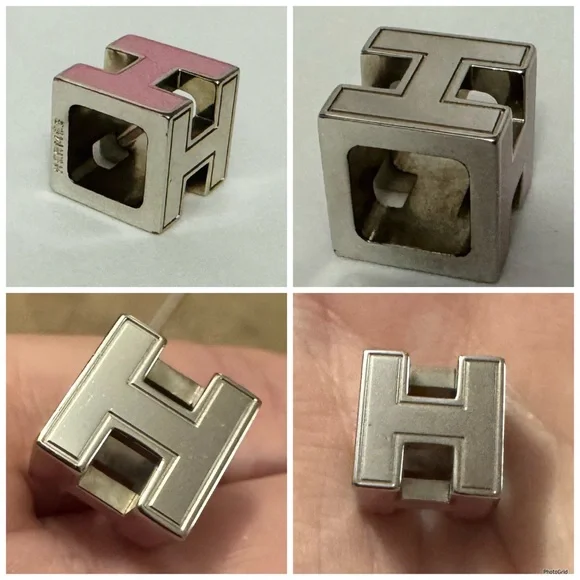 Hermès AUTHENTIC H Cube Cage d’H d’Ash Silver Bubblegum Pink Block Pendant - Picture 14 of 16